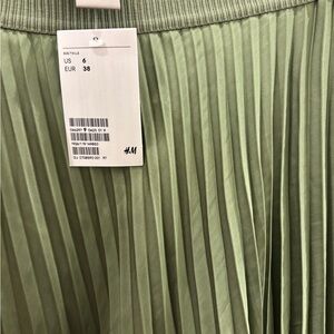 New with tags H&M Silk Sage Green A-Line Pleated Skirt